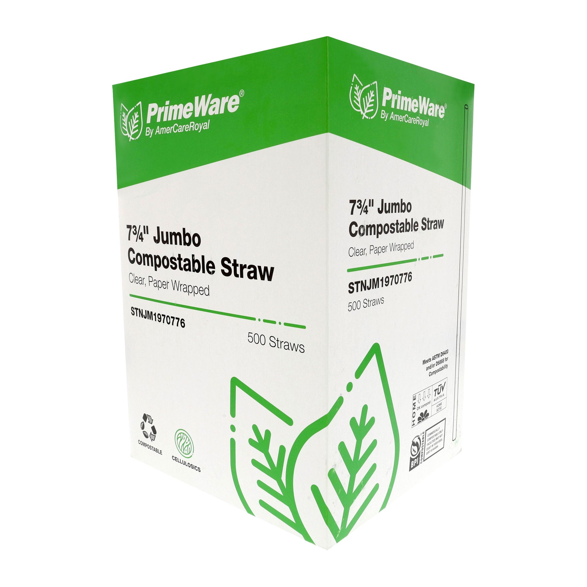 7.75" Clear Paper Wrapped Jumbo Cellulosic Compostable Straw inner box
