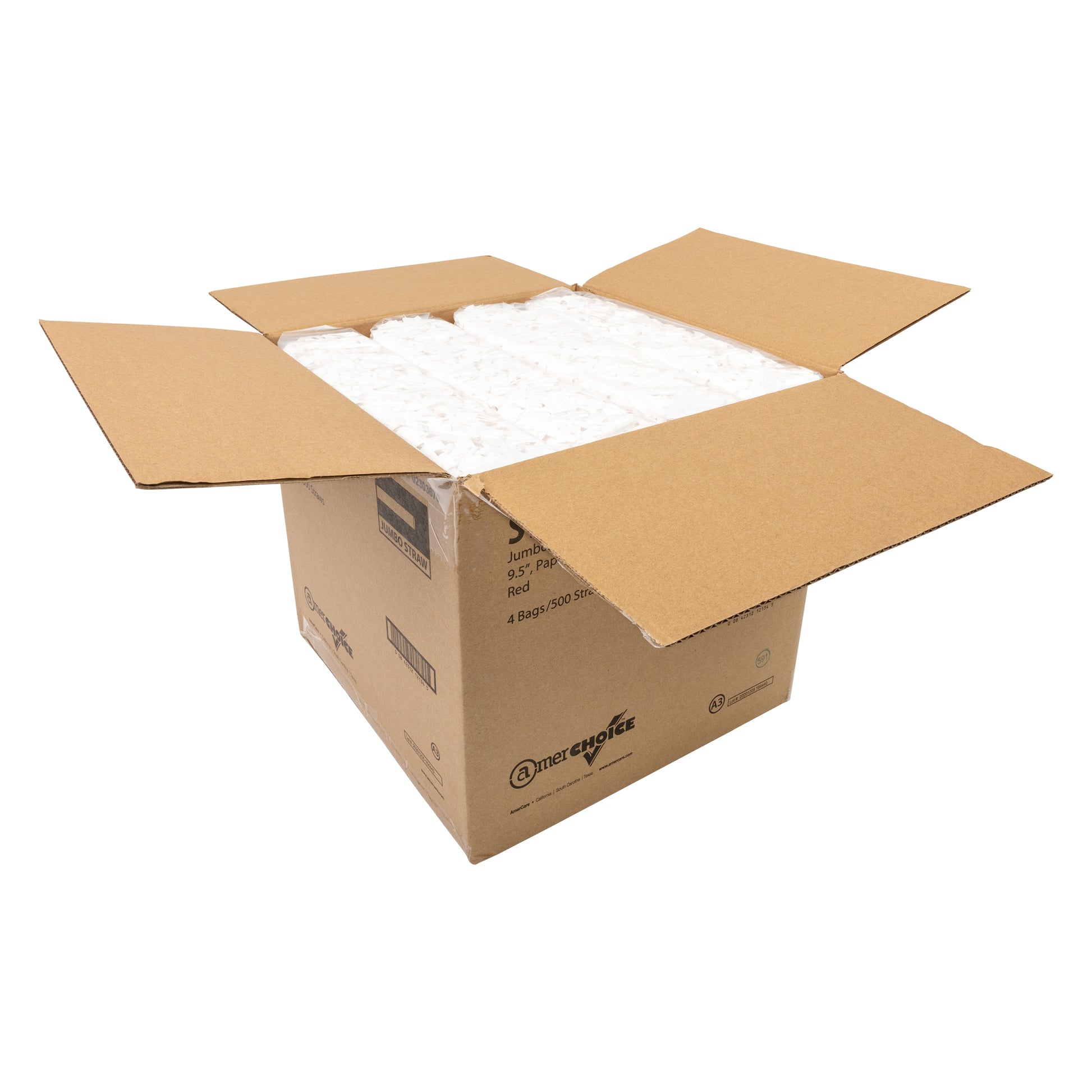 open case of 9.5" Jumbo Red Paper Wrapped Straws