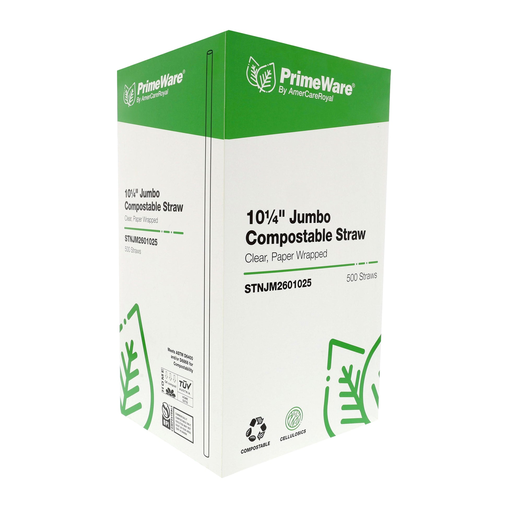 10.25" Clear Paper Wrapped Jumbo Cellulosic Compostable Straw inner box