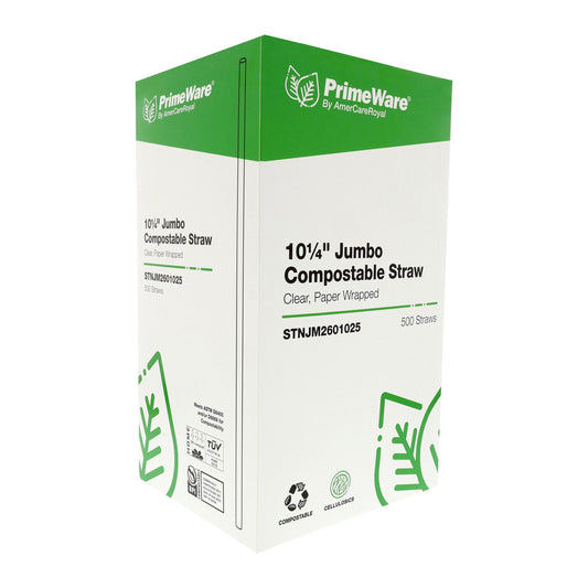 10.25" Clear Paper Wrapped Jumbo Cellulosic Compostable Straw inner box