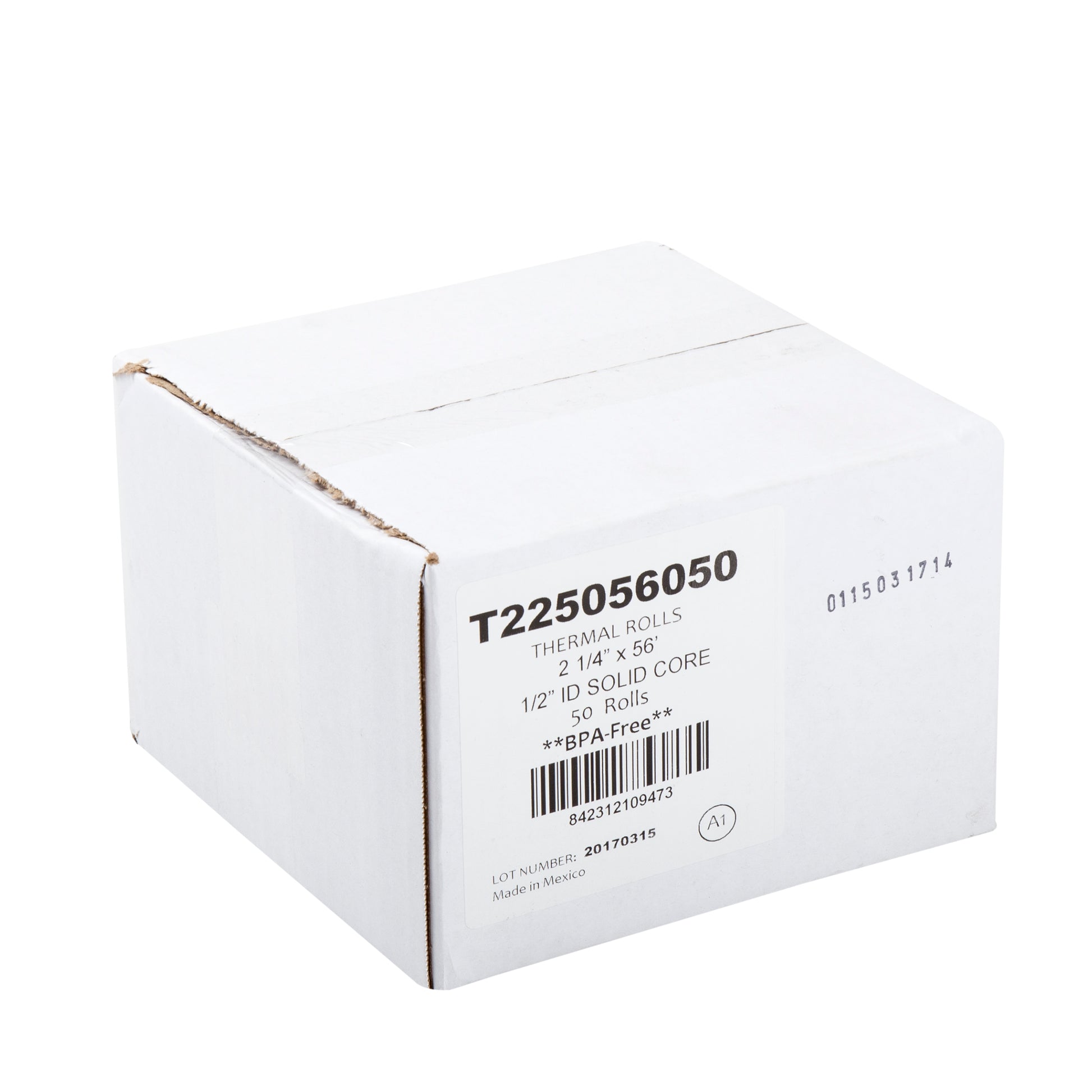 Open case of 2.25" x 56' thermal paper rolls