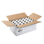 Open case of white thermal paper rolls