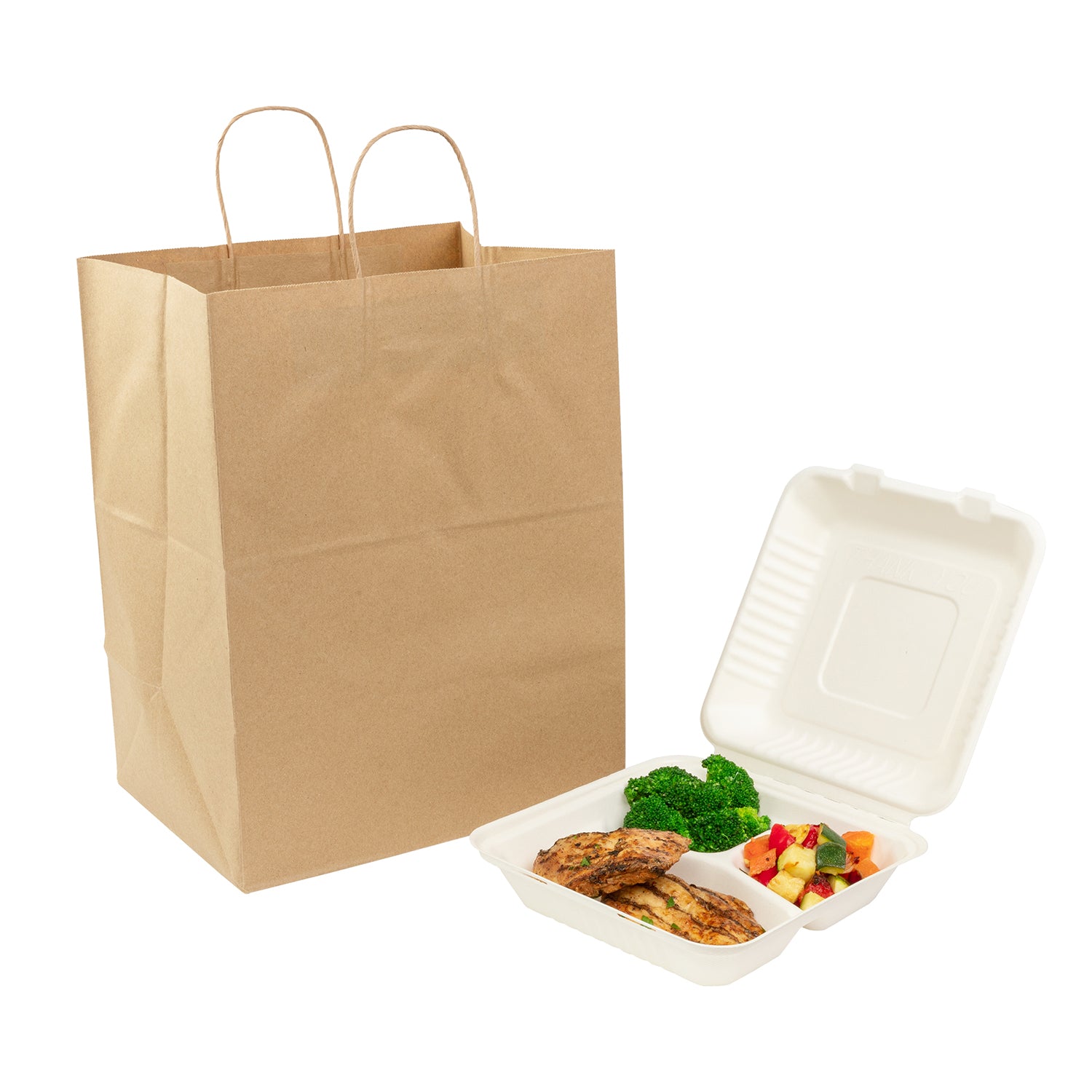 12" x 9" x 15.75" Twisted Handle Kraft Paper Bag with Food Container