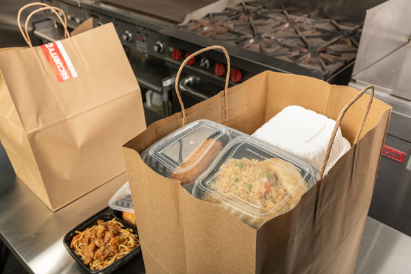 Chinese takeout dishes packed into a 12