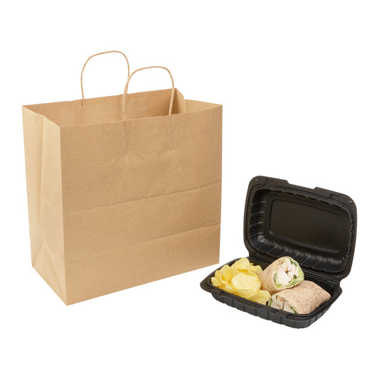 13" x 7" x 13" Twisted Handle Kraft Paper Bag with Food Container