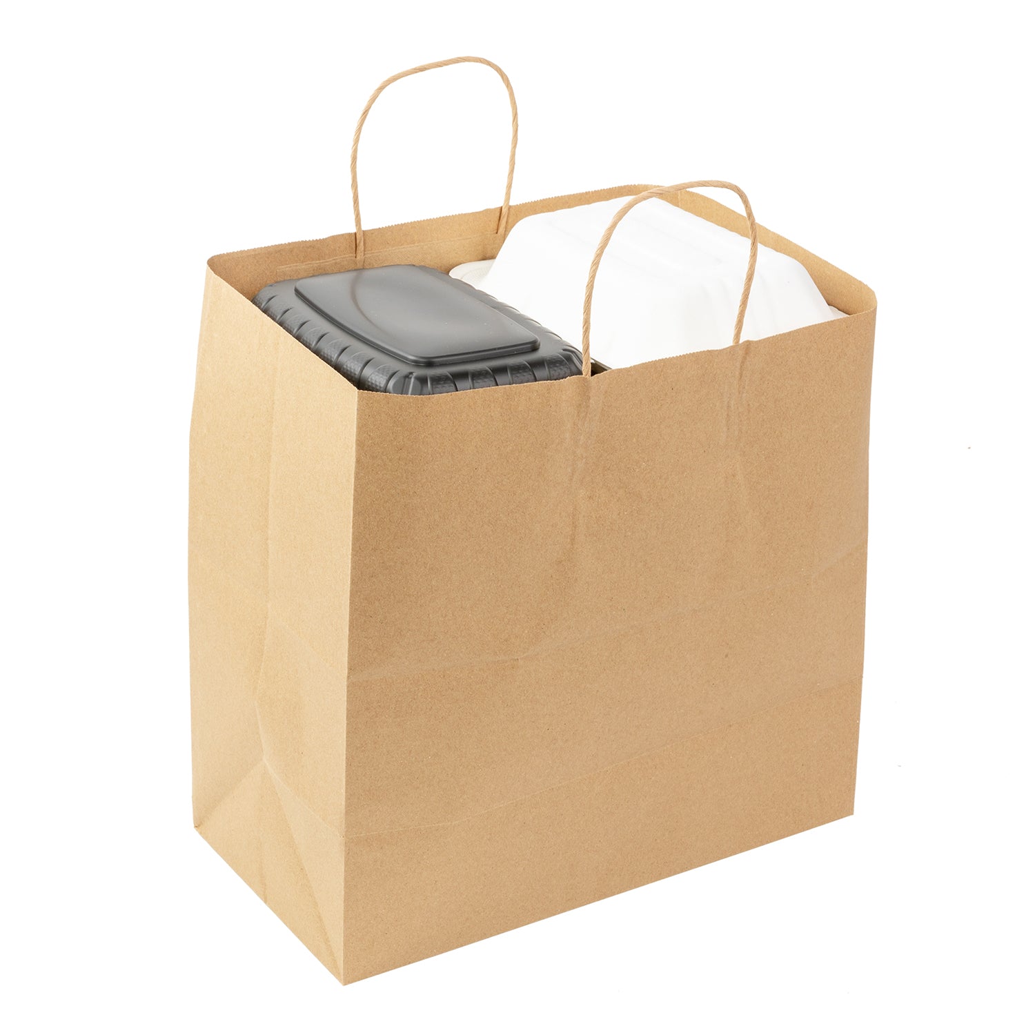13" x 7" x 13" Twisted Handle Kraft Paper Bag with Food Containers
