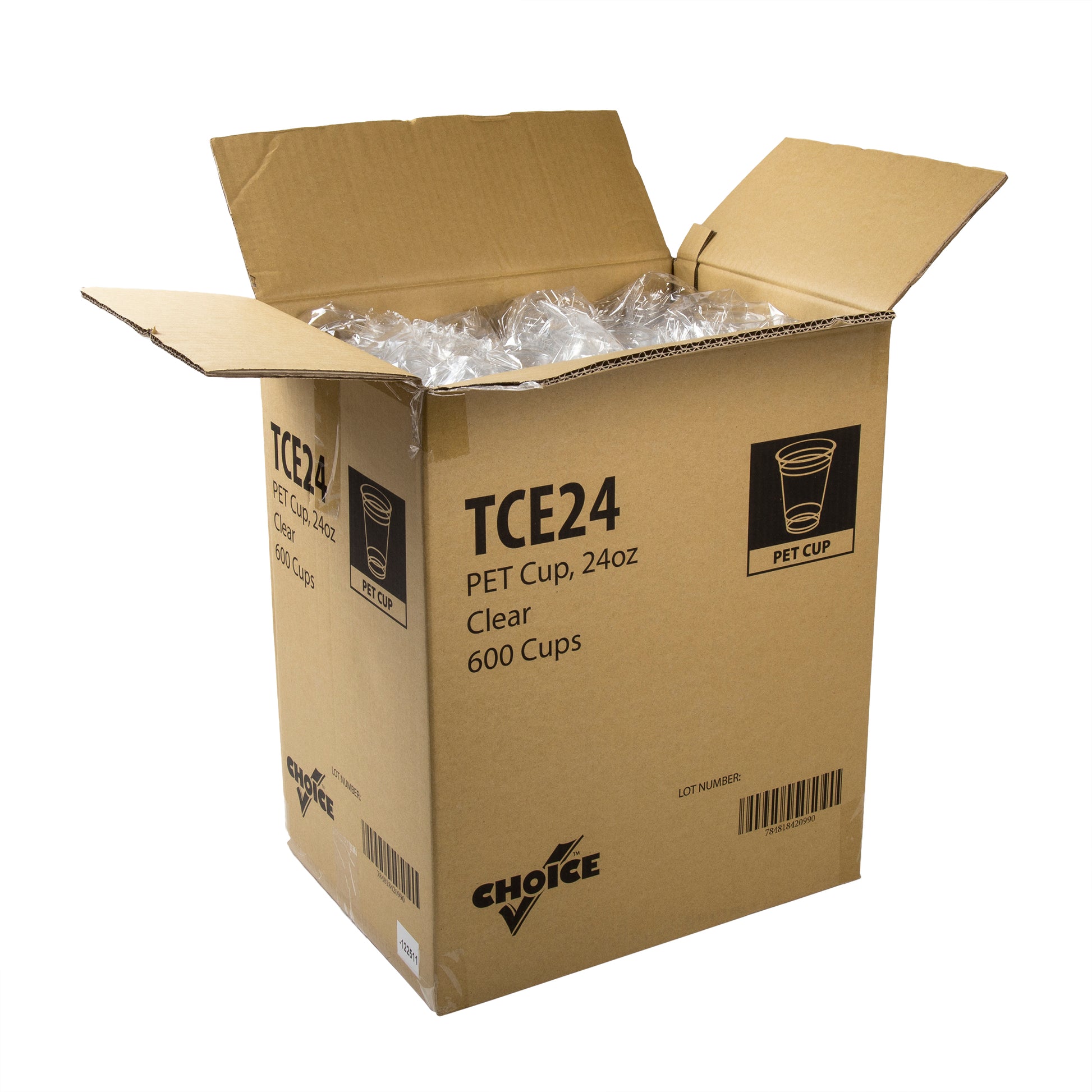 open case of 24 oz. Clear PET Cups