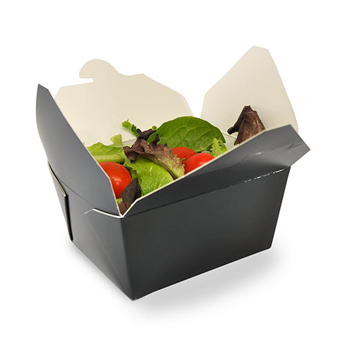 4-3/8" x 3.5" x 2.5" #1 Black Folded Takeout Box with Salad