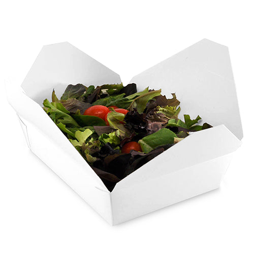 7-3/4" x 5.5" x 1-7/8" #2 White Folded Takeout Box with Salad