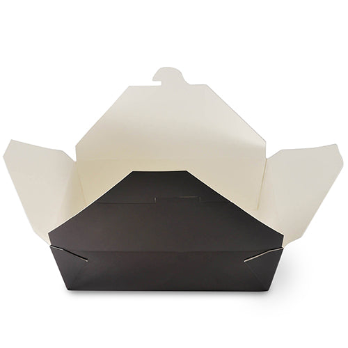 Open 7-3/4" x 5.5" x 2.5" #3 Black Folded Takeout Box