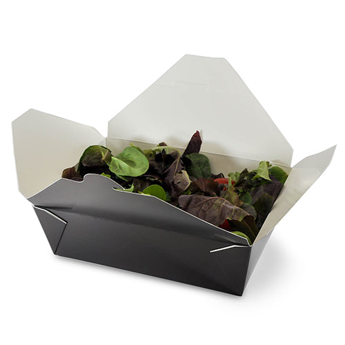7-3/4" x 5.5" x 2.5" #3 Black Folded Takeout Box with Salad