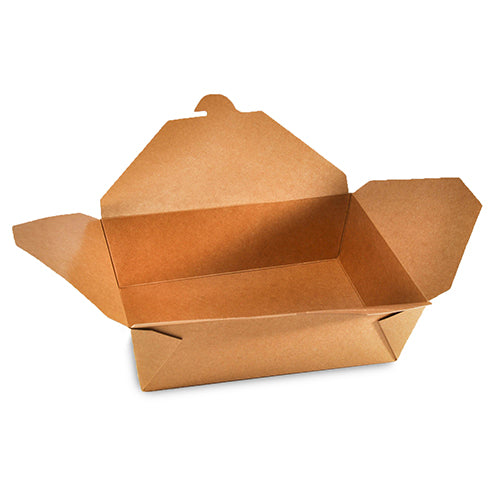 Open 7-3/4" x 5.5" x 2.5" #3 Kraft Folded Takeout Box