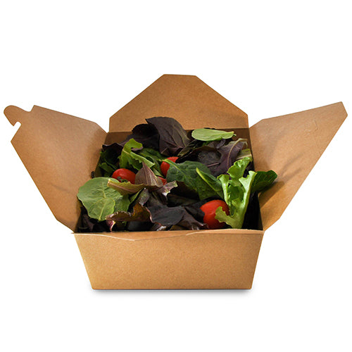 7-3/4" x 5.5" x 2.5" #3 Kraft Folded Takeout Box with Salad