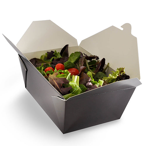 7-3/4" x 5.5" x 3.5" #4 Black Folded Takeout Box with Salad