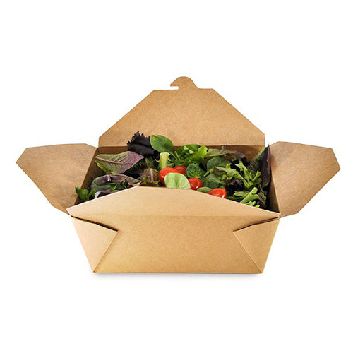 7-3/4" x 5.5" x 3.5" Kraft Folded Takeout Box with Salad