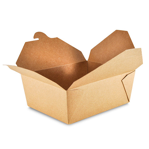 Open 6" x 4-3/4" x 2.5" #8 Kraft Folded Takeout Box