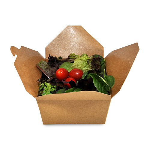 6" x 4-3/4" x 2.5" #8 Kraft Folded Takeout Box with Salad