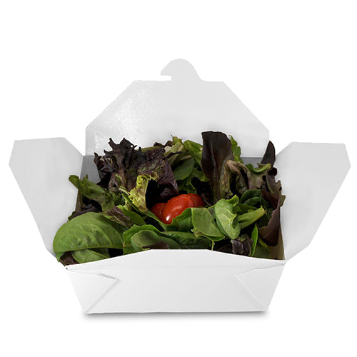 6" x 4-3/4" x 2.5" #8 White Folded Takeout Box with Salad