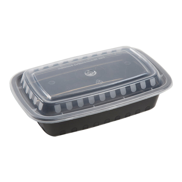 24oz Rectangular Black with Clear Top To-Go Container and Lid Combo