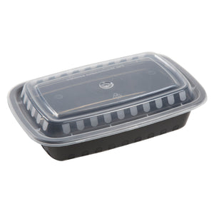 28oz Rectangular Black with Clear Top To-Go Container and Lid Combo