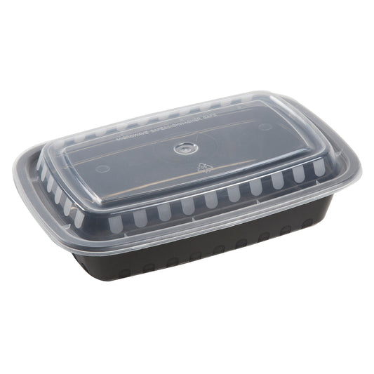28oz Rectangular Black with Clear Top To-Go Container and Lid Combo