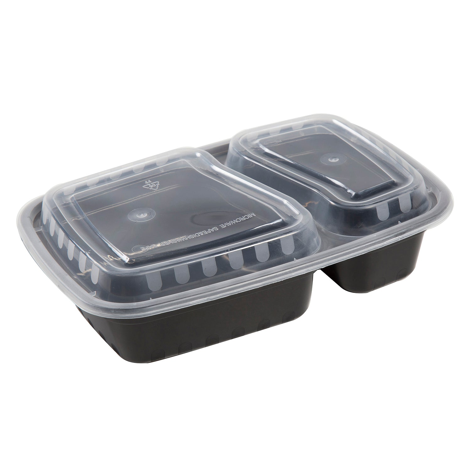 2 Compartment 32 oz. Rectangular Black Containers and Lids, Case of 15 ...
