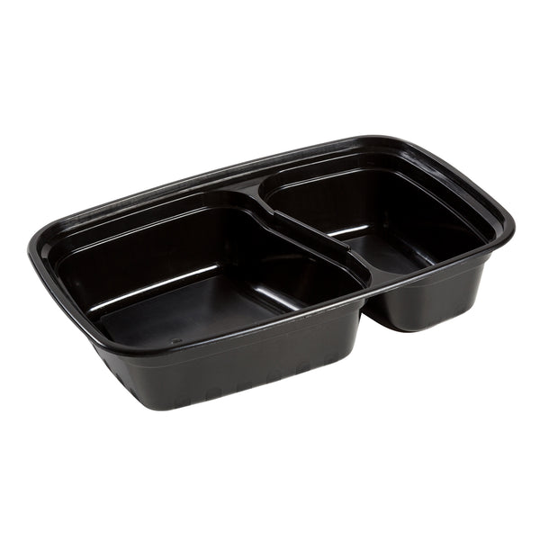 1100 ML Black Two Compartment Rectangle Container with Clear Lid - 6x9  (150 / case) - Seattle Restaurant Supply