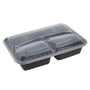 3 Compartment Black 33oz Rectangular To-Go Container and Lid Combo