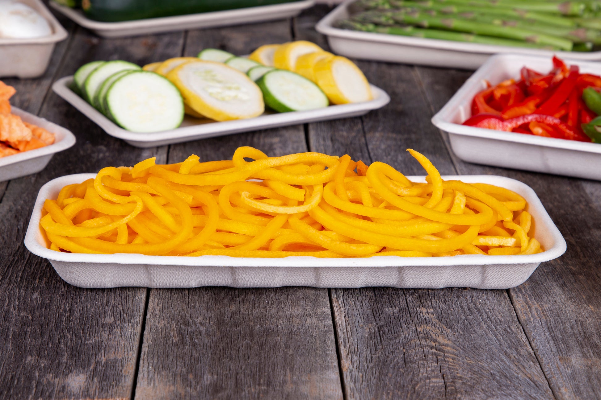 Fries on a 10 x 4.25 x 1" Molded Fiber Mini Trays