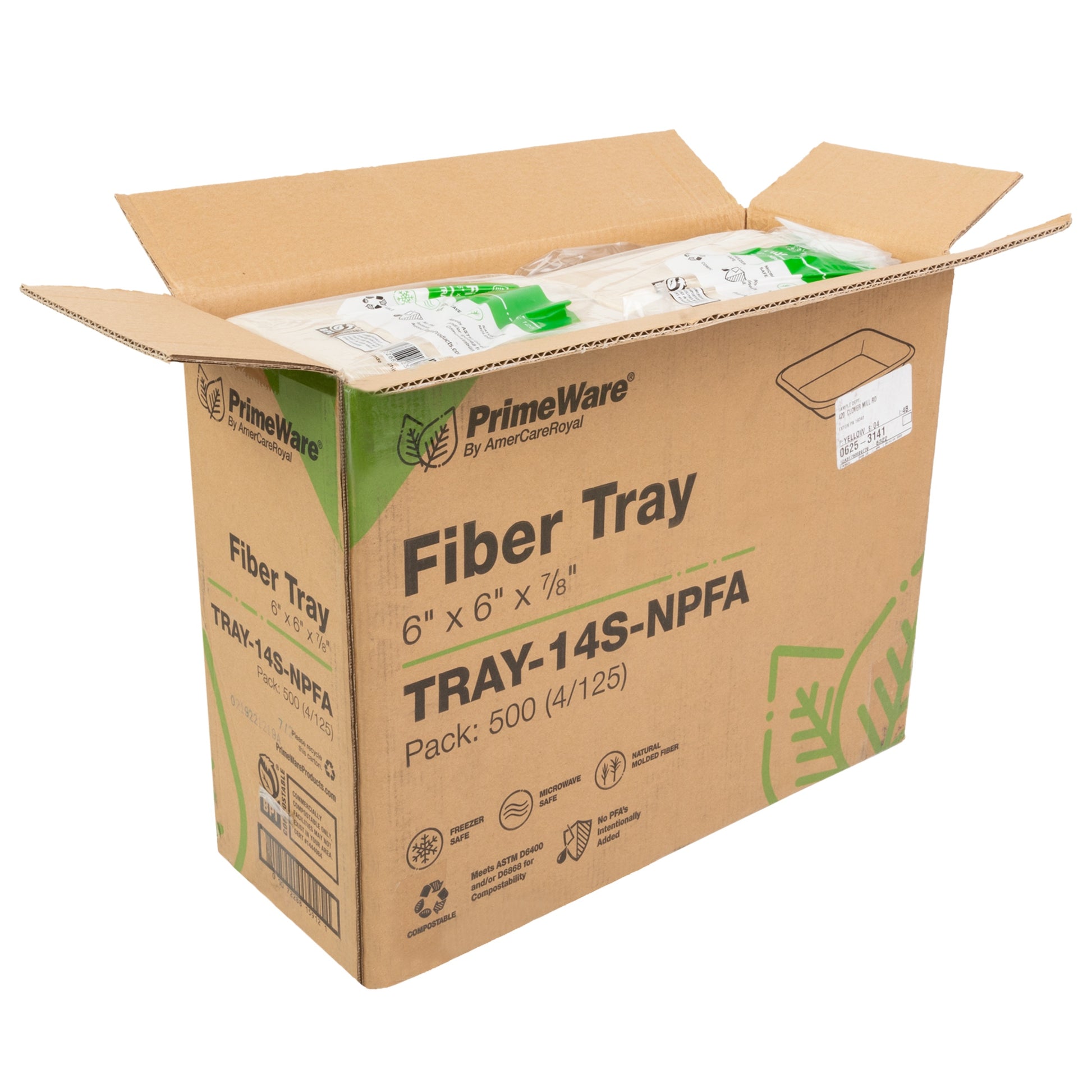 open case of No PFAS added 6" x 6" x 0.88" Molded Fiber Mini Trays