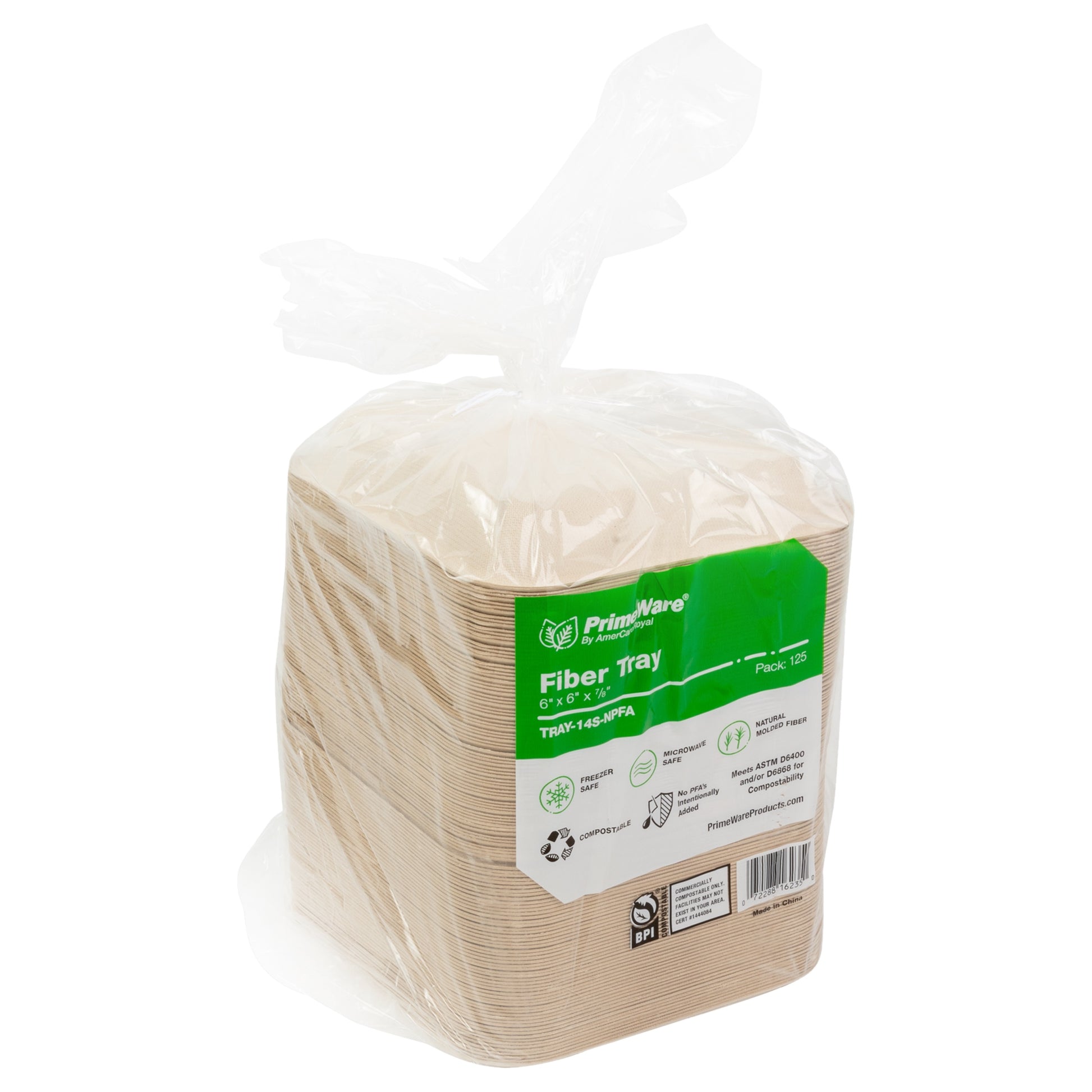plastic sleeve of No PFAS added 6" x 6" x 0.88" Molded Fiber Mini Trays