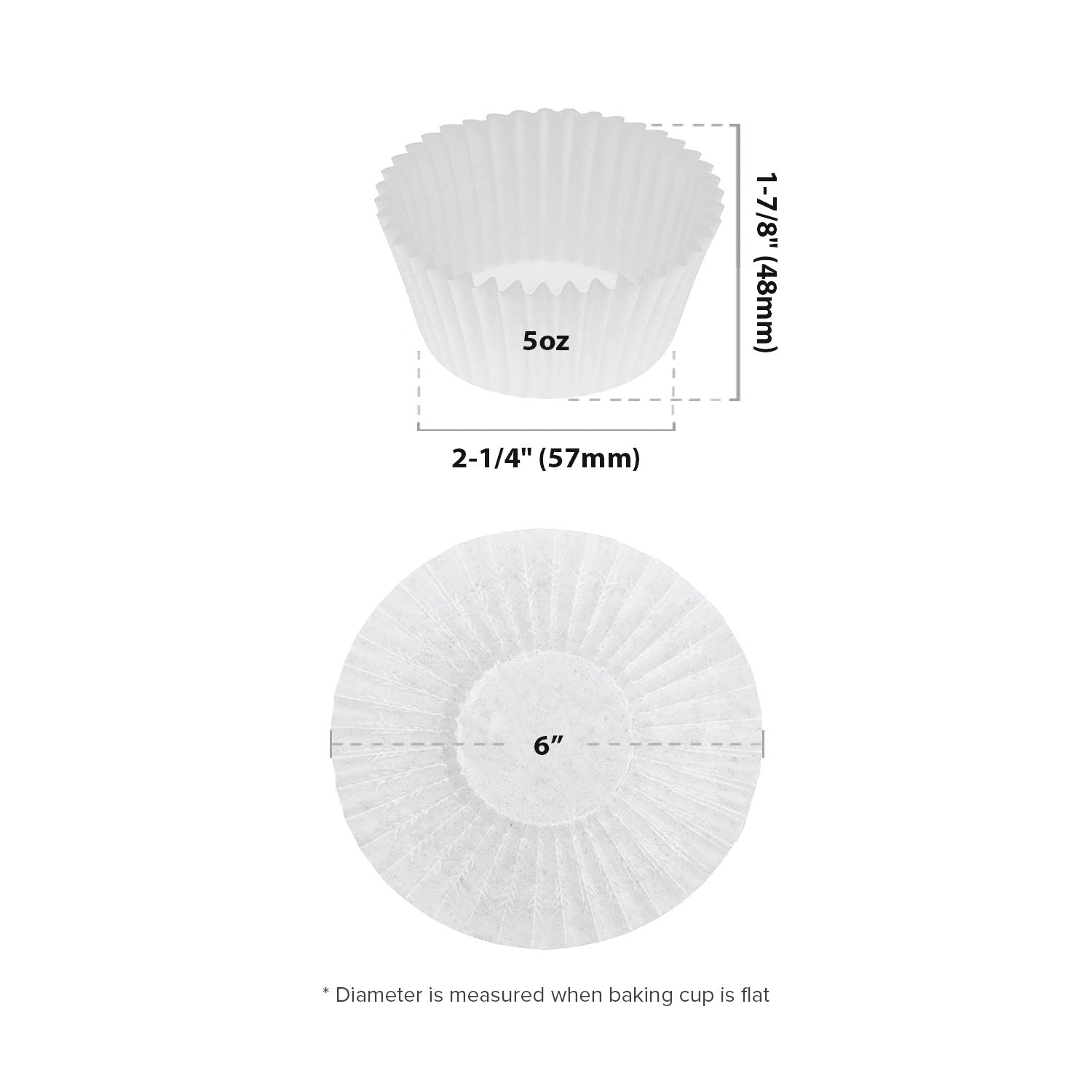 6" White Baking Cup Sizing Chart