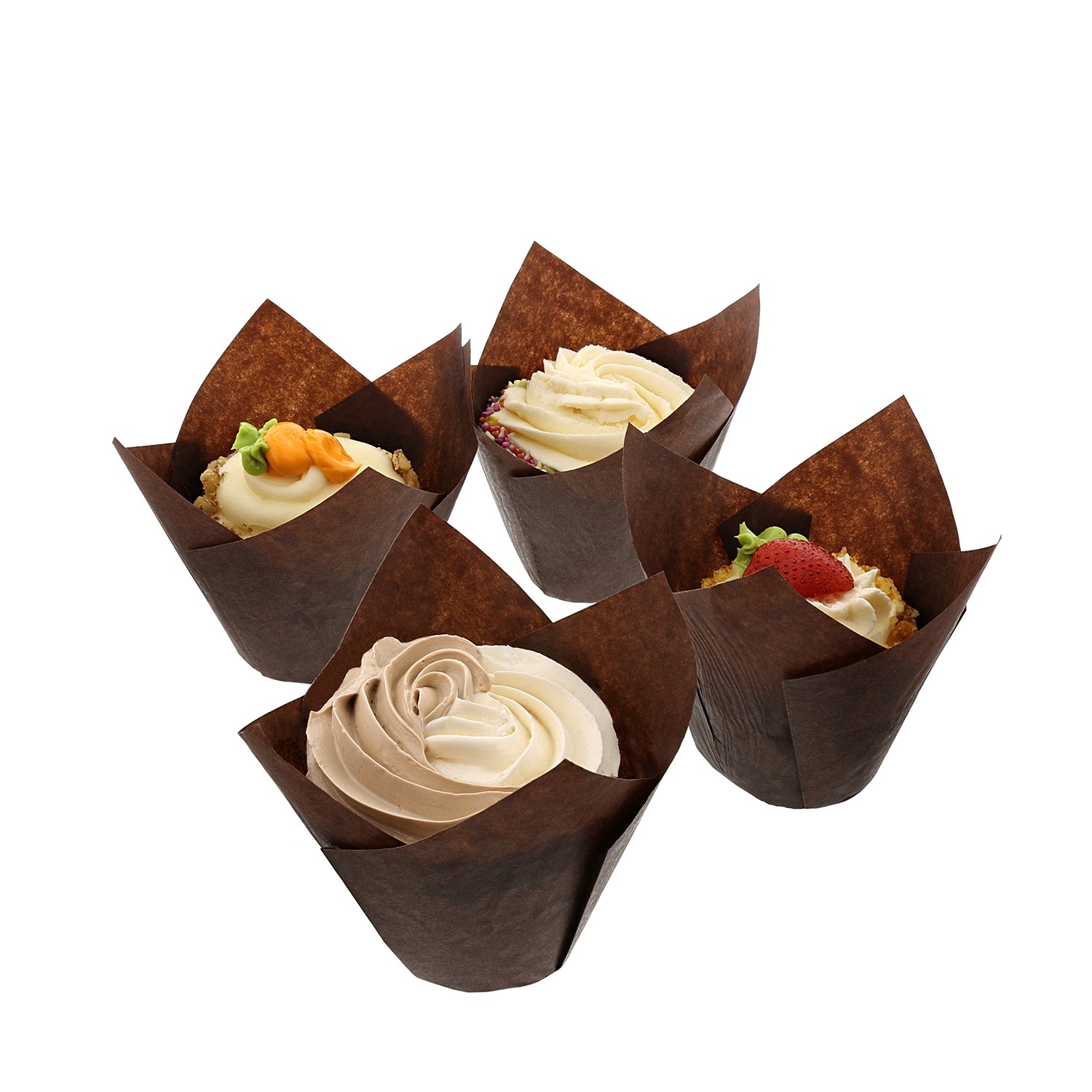 Large Brown Tulip Style Baking Cups with Cupcakes