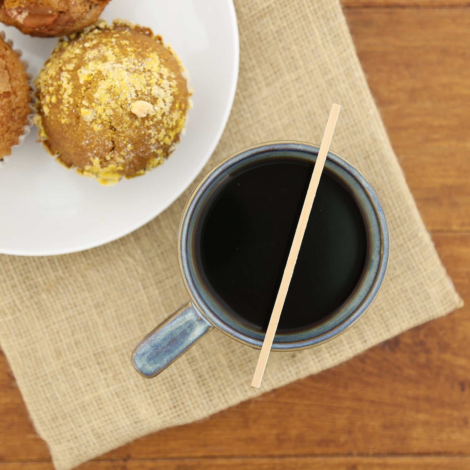 5.5" Wood Coffee Stirrer with Coffee and Muffins