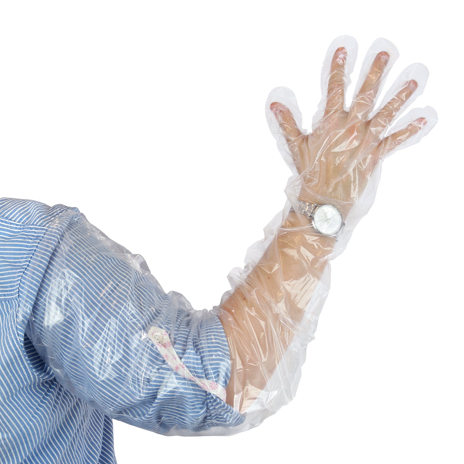 35" Shoulder Length Poly Glove on arm