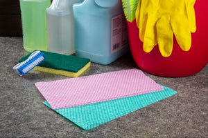 cleaning cloths, sponge and glove