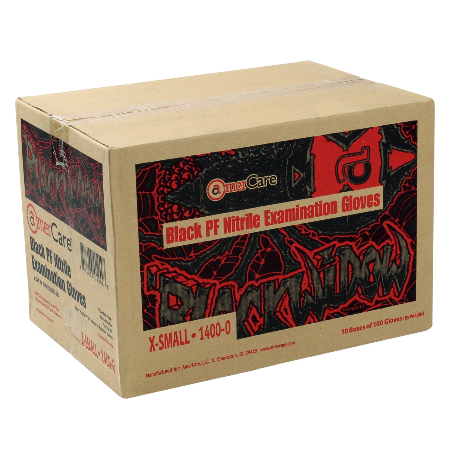 AmerCareRoyal Back of the House/Gloves/Nitrile Gloves Exam Grade Powder-Free Nitrile Black Widow Gloves (XS-XXL), Case of 1,000 (XXL: 900)