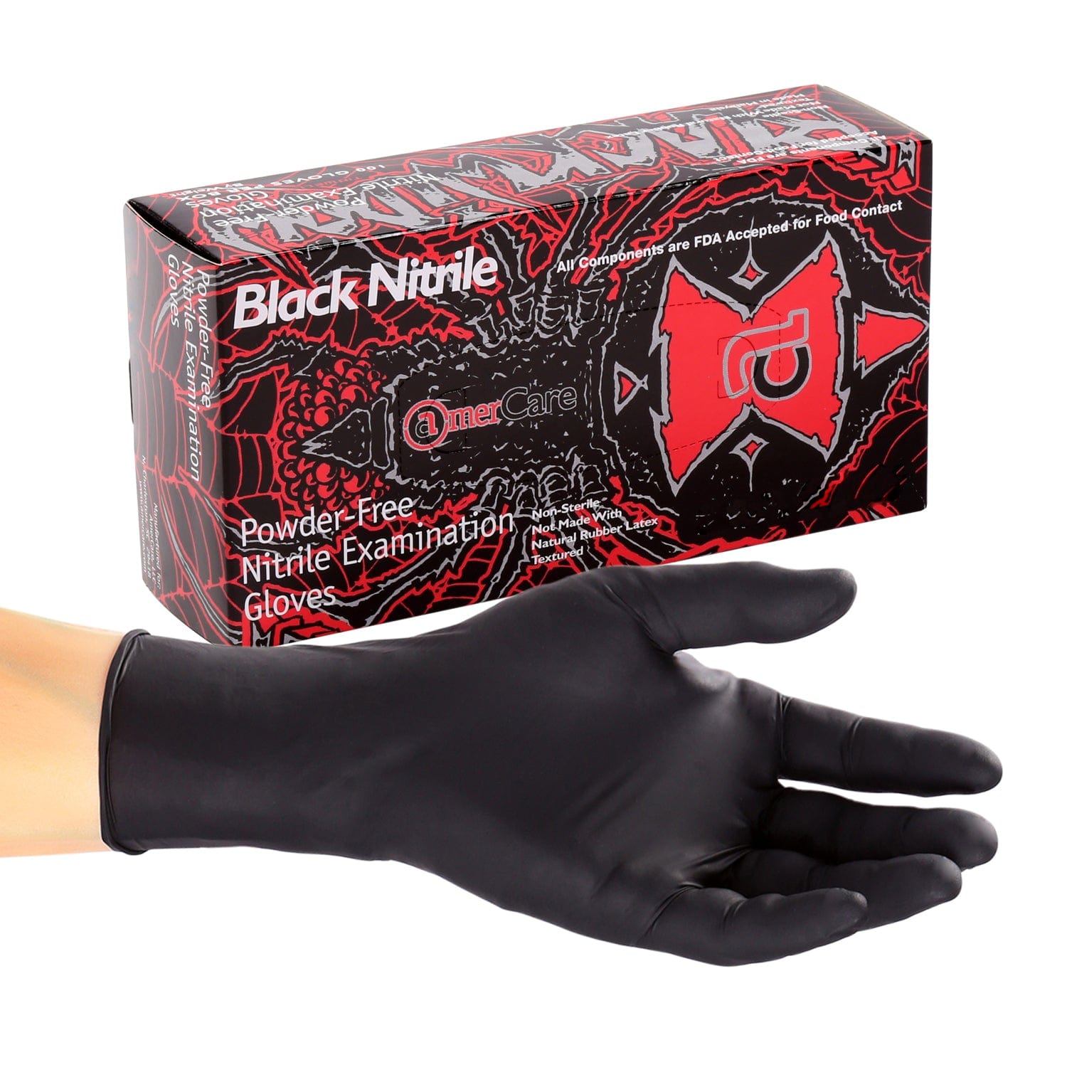 Exam Grade Powder-Free Nitrile Black Widow Gloves (XS-XXL), Case