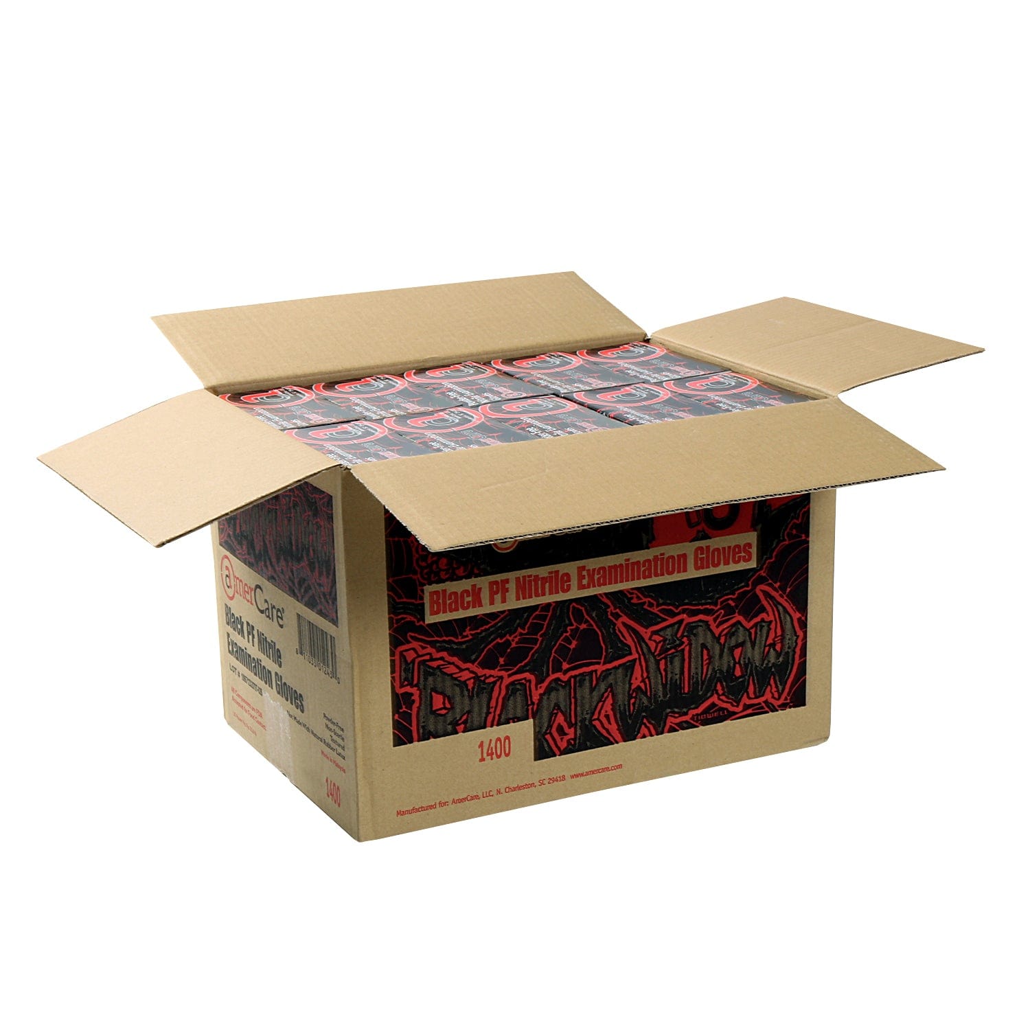 AmerCareRoyal Back of the House/Gloves/Nitrile Gloves Exam Grade Powder-Free Nitrile Black Widow Gloves (XS-XXL), Case of 1,000 (XXL: 900)