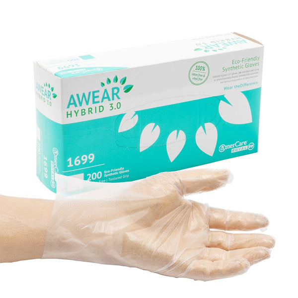 AmerCareRoyal Back of the House/Gloves/Poly Gloves Large Powder-Free Awear Eco-Friendly Hybrid 3.0 Gloves, Case of 1,000