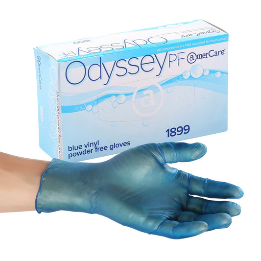 AmerCareRoyal Back of the House/Gloves/Vinyl Gloves Small Powder-Free Vinyl Odyssey Blue Gloves (S-XXL), Case of 1,000 (XXL: 900)