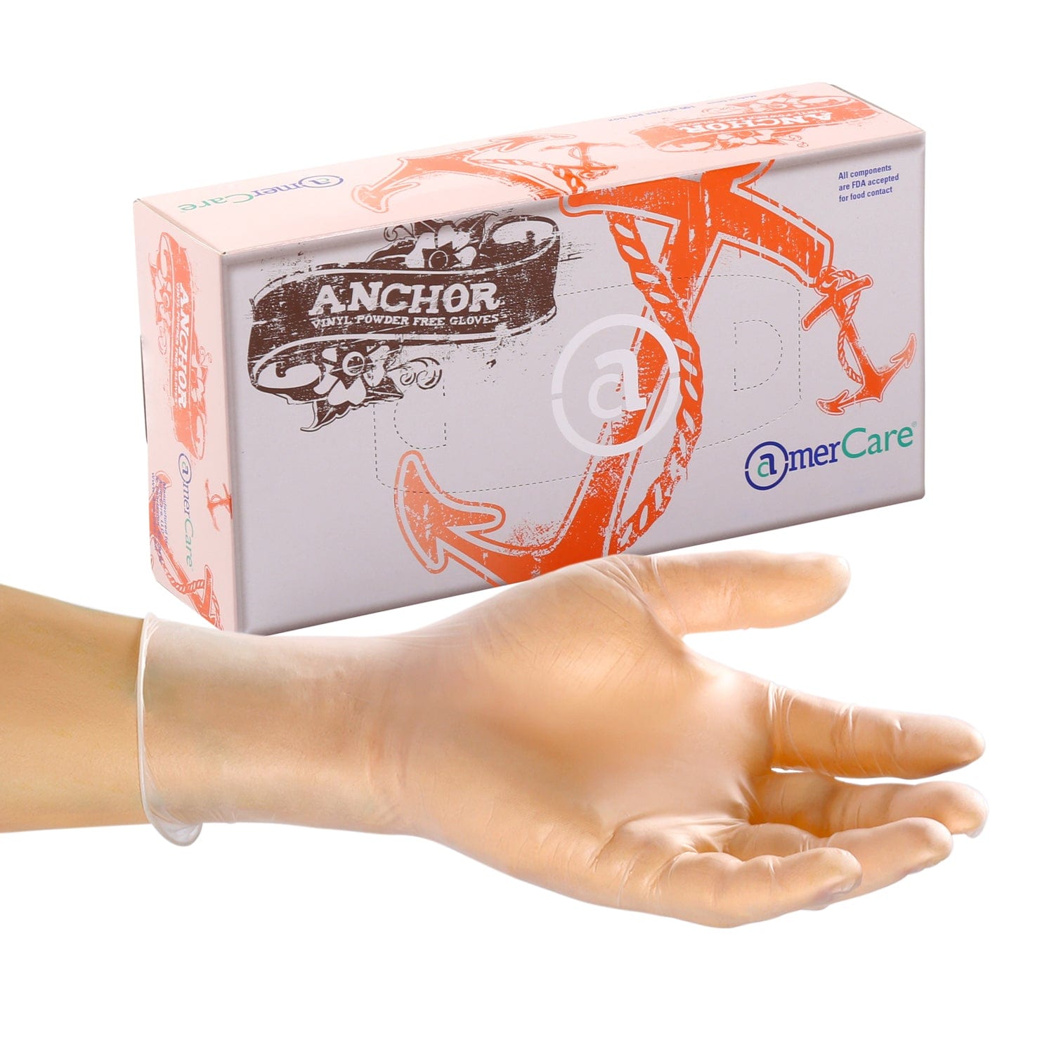 AmerCareRoyal Back of the House/Gloves/Vinyl Gloves XX-Large Powder-Free Vinyl Anchor Gloves (S-XXL), Case of 1,000