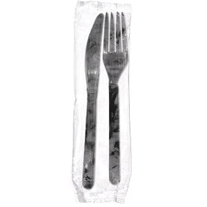AmerCareRoyal Take-Out/Dine-In/Disposable Cutlery And Utensils/Disposable Cutlery/Disposable Cutlery Kits 2 Piece Kit Black Heavy Weight Fork-Knife, Case of 1,000