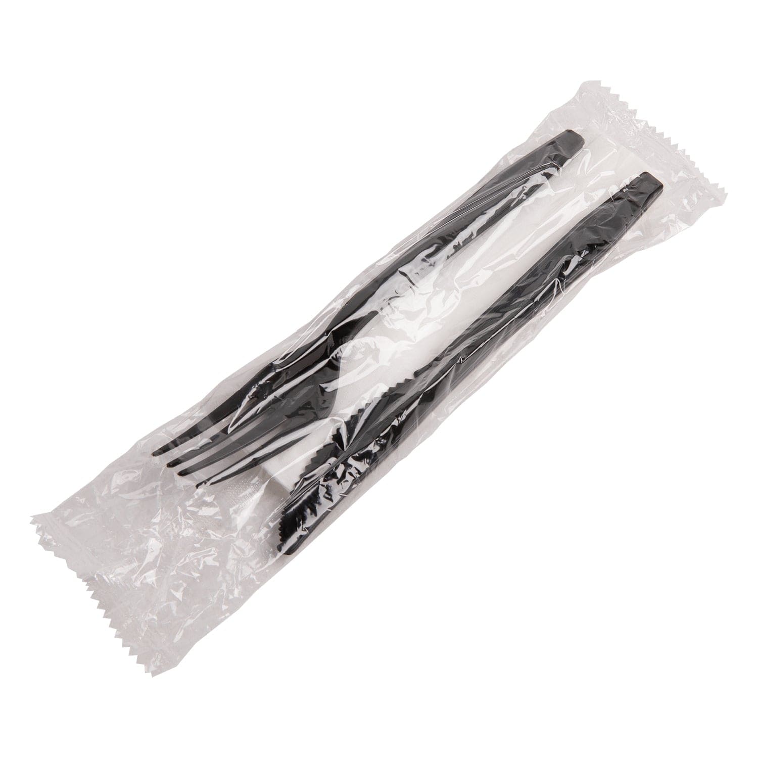 AmerCareRoyal Take-Out/Dine-In/Disposable Cutlery And Utensils/Disposable Cutlery/Disposable Cutlery Kits 3 Piece Kit PP Black Medium Heavy Weight Fork-Knife-12" x 13" Napkin, Case of 500