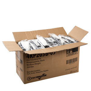 AmerCareRoyal Take-Out/Dine-In/Disposable Cutlery And Utensils/Disposable Cutlery/Disposable Cutlery Kits 4 Piece Kit Black Medium Weight Fork-Knife-Teaspoon-12
