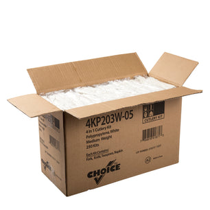 AmerCareRoyal Take-Out/Dine-In/Disposable Cutlery And Utensils/Disposable Cutlery/Disposable Cutlery Kits 4 Piece Kit White Medium Weight Fork-Knife-Teaspoon-12