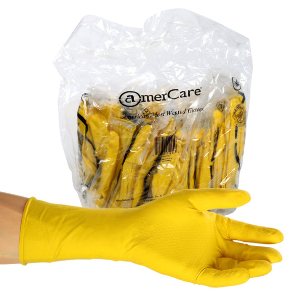 AmerCareRoyal Back of the House/Gloves/Latex Gloves Small Powder-Free Latex Household Neptune Yellow Flock Lined Gloves (S-XL), Case of 240