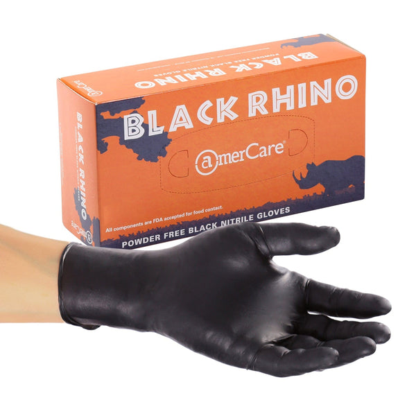 AmerCareRoyal Back of the House/Gloves/Nitrile Gloves Small Powder-Free Nitrile Black Rhino Gloves (S-XXL), Case of 1,000 (XXL: 900)