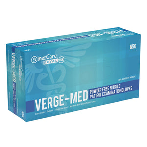 AmerCareRoyal Back of the House/Gloves/Nitrile Gloves Exam Grade Powder-Free Nitrile Verge-Med Gloves (S-XL), Case of 2,000