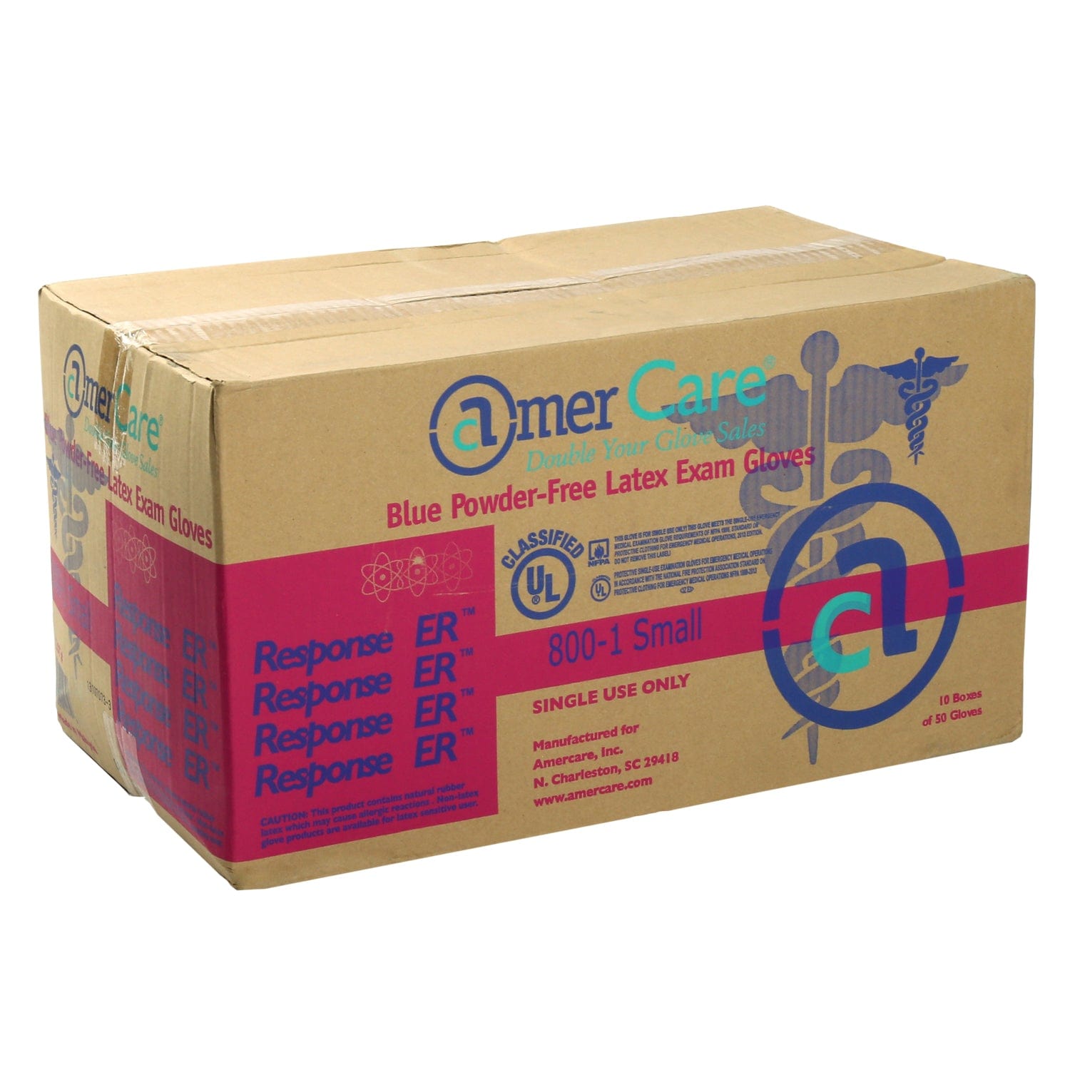 AmerCareRoyal Back of the House/Gloves/Latex Gloves Exam Grade Powder-Free Latex Response ER Gloves (S-XXL), Case of 500